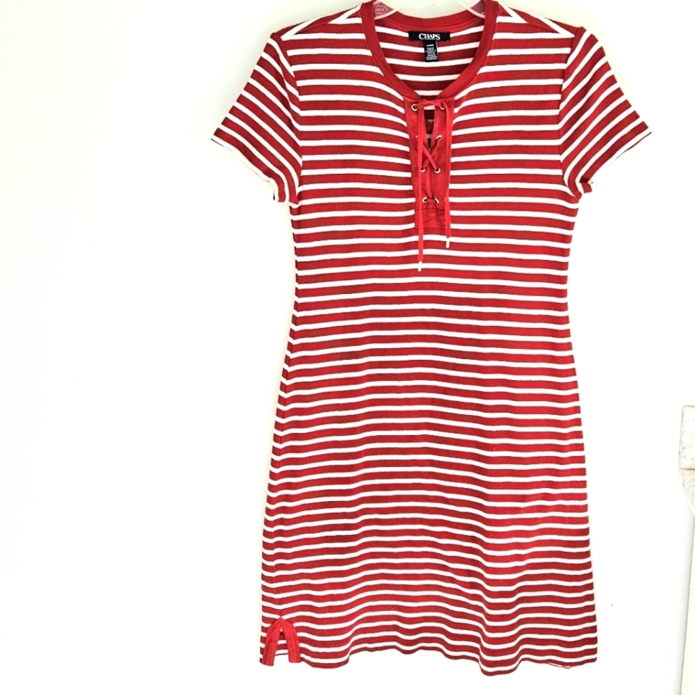 Chaps lace up red white tshirt dress.